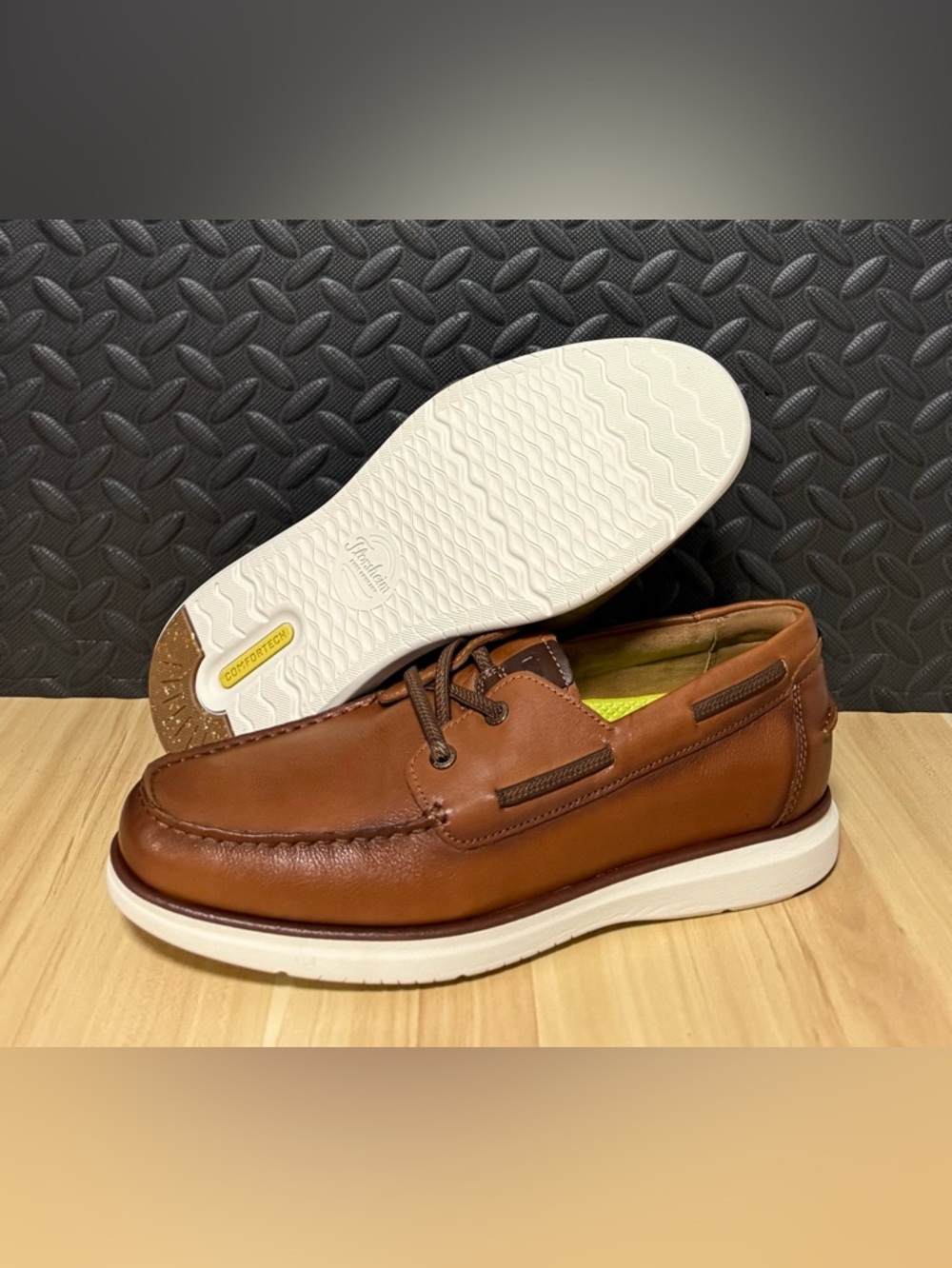 Florsheim Tropics Elastic Lace Moc Toe Boat Cognac Brown Leather Mens Size 9